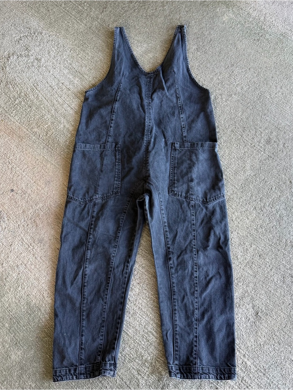 We The Free High Roller Jumpsuit Denim Overalls Size M Black Boho Slouchy Harem